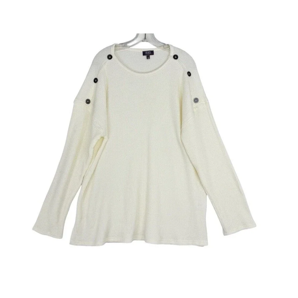 Ninety Clothing Co XL Ivory Knit Sweater Relaxed With Button Accents